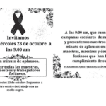 CONVOCAN PARA 1 MINUTO DE APLAUSOS A MAESTROS FALLECIDOS EN EL CUMPLIMIENTO DE SU DEBER