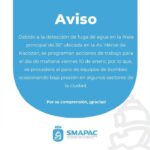 BAJA PRESIÓN DE AGUA POR REPARACIONES ESTE VIERNES